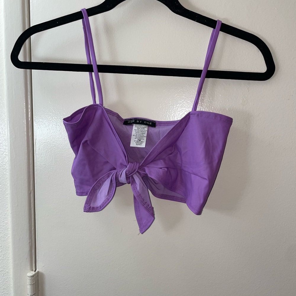 Purple tie front bra crop top